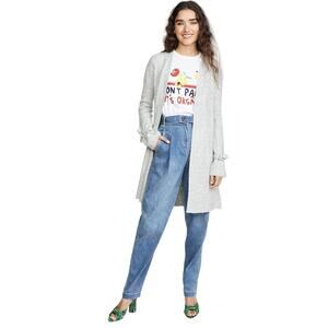 BB DAKOTA Women's Tie Tryin' Diamond Stitch Cardigan in Light Heather Grey